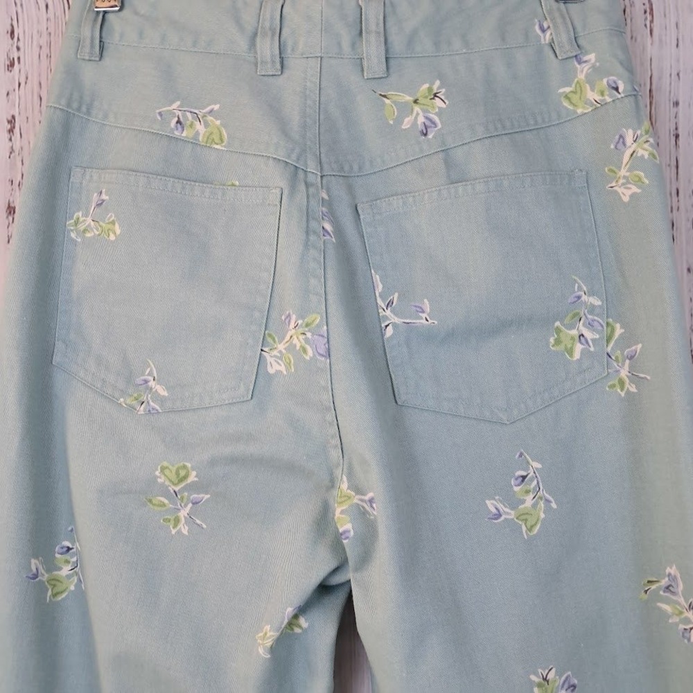 TALBOTS Petites 6P Floral Print Teal Women's Mom Jeans 100%‎ Cotton Straight Leg - Picture 4 of 7